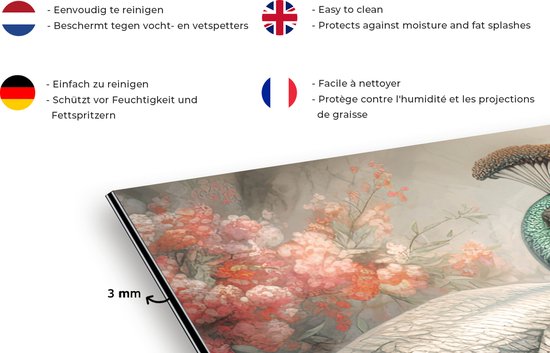 Spatscherm keuken 60x40 cm - Kookplaat achterwand Pauwen - Pauwenveren - Vogels - Bloemen - Natuur - Muurbeschermer - Spatwand fornuis - Hoogwaardig aluminium