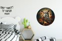 Cercle mural rond avec une image détaillée d'un hibou des marais au milieu de fleurs colorées aux teintes d'automne.