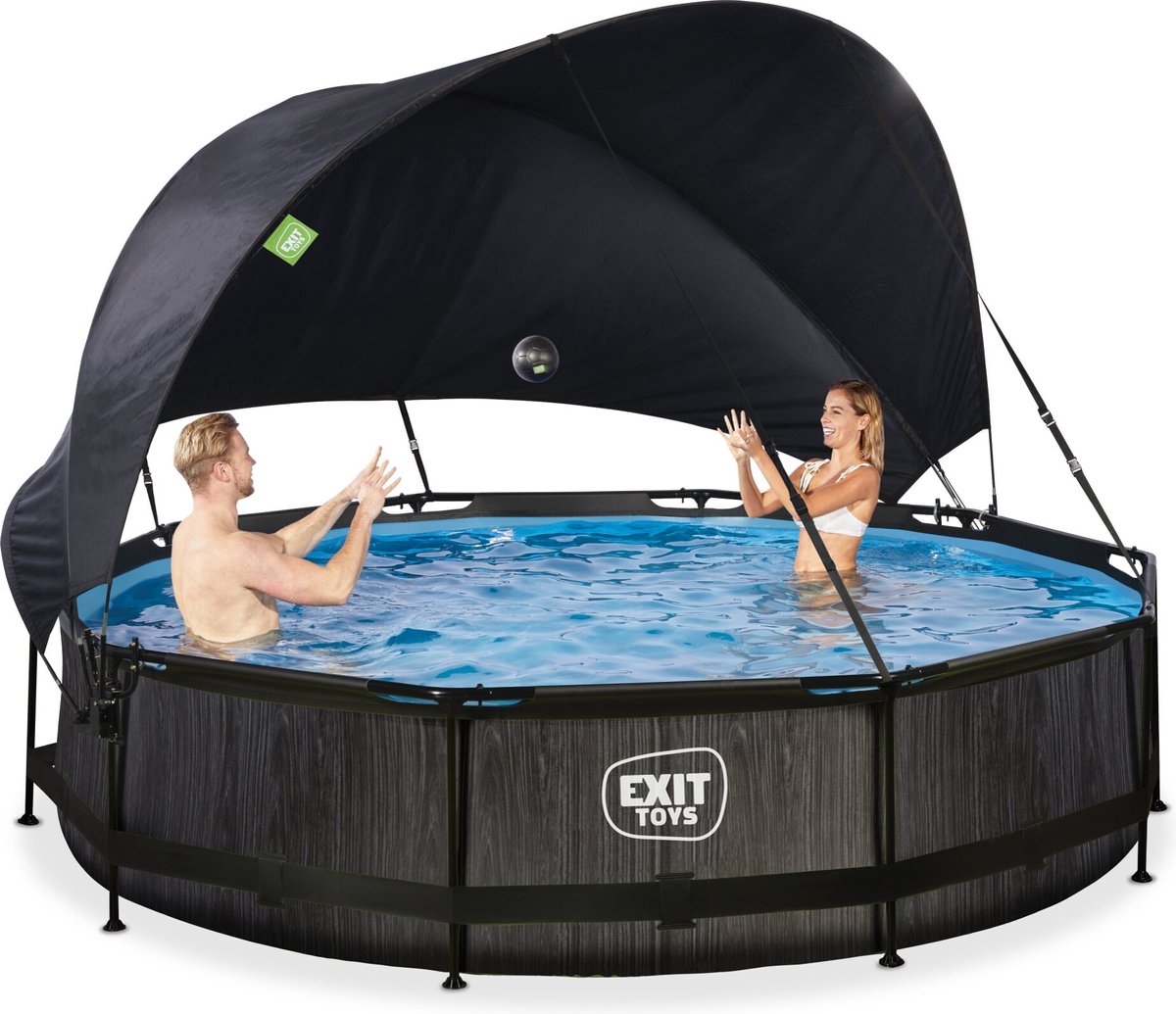 EXIT Black Wood zwembad ø360x76cm met filterpomp en schaduwdoek - zwart - EXIT Toys