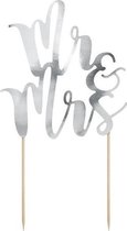 Bruidstaart decoratie topper Mr & Mrs zilver 25 cm - Huwelijk/Trouwerij versiering - Moderne bruidstaart figuurtjes alternatief