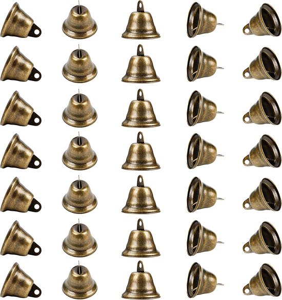 CEEYSEE 36 stuks vintage mini brons kleine belletjes (42 x 38 mm) voor bruiloften, deuren, hondendeurbellen en toilettraining, sieraden, naaien, Kerstmis, Halloween decoratie, klokken