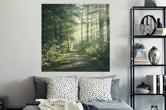 Stickers muraux - Film autocollant - Forêt - Chemin - Soleil - Arbres - Vert - Nature - 120x120 cm - Film adhésif - Stickers muraux Chambre d'enfant - Papier peint autocollant XXL