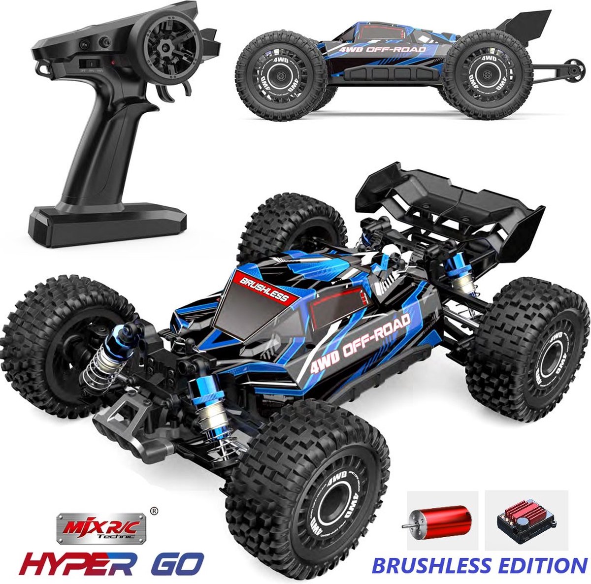 MJX Hyper GO - 16208 1/16 4WD Brushless Off Road Truck - Blauw – RC  Motorsports