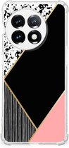 Smartphone hoesje OnePlus 11 TPU Silicone Hoesje met transparante rand Black Pink Shapes