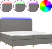 vidaXL - Boxspring - met - matras - en - LED - stof - donkergrijs - 200x200 - cm