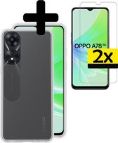 Hoesje Geschikt voor OPPO A78 5G Hoesje Siliconen Case Met 2x Screenprotector - Hoes Geschikt voor OPPO A78 Hoes Siliconen - Transparant