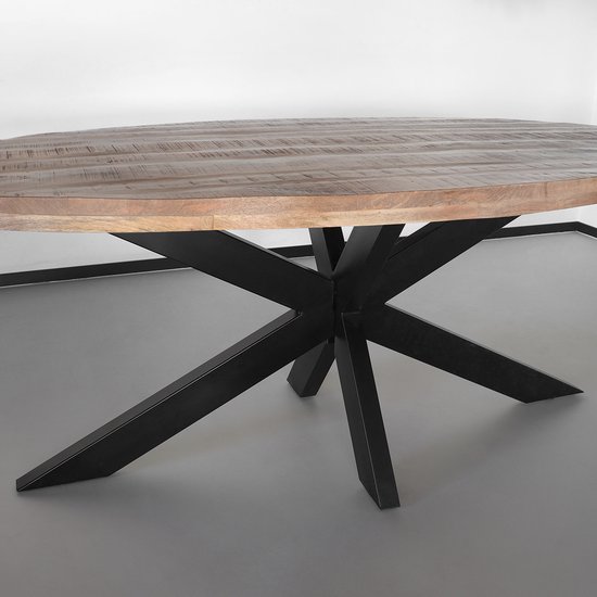 Table à manger ovale en bois de manguier 180cm table industrielle ovale marron clair James , table de salle à manger en manguier durable