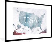 Fotolijst incl. Poster - Wereldkaart - Verenigde Staten - Olieverf - 120x80 cm - Posterlijst