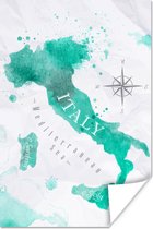 Wanddecoratie - Italië - Wereldkaart - Turquoise - 40x60 cm - Poster