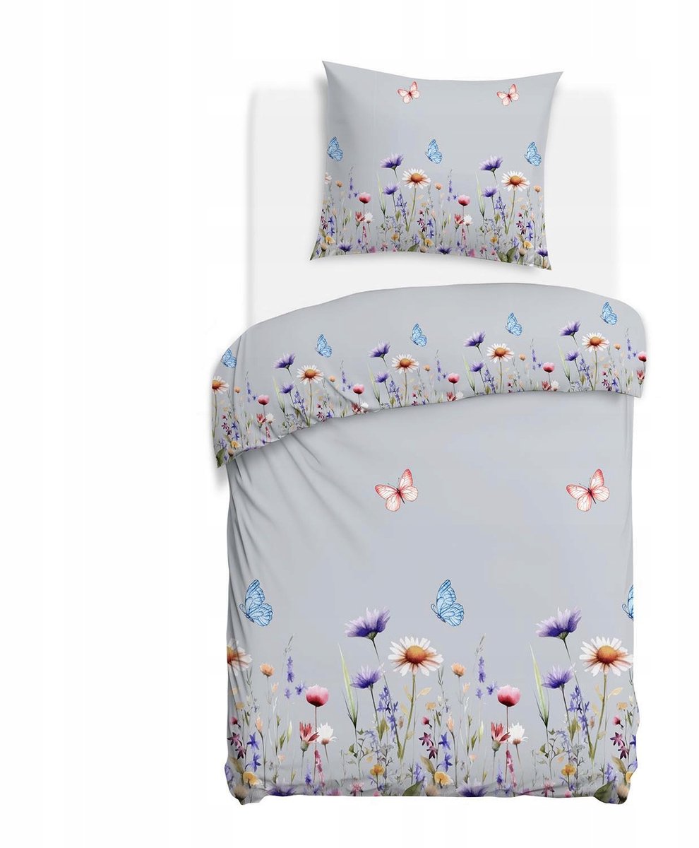Flanel Flanelove Beddengoed Set 140x200cm Grijs Bloemen 2 Delig