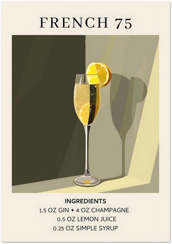 Affiche des ingrédients du cocktail French 75 (70 x 100 cm)