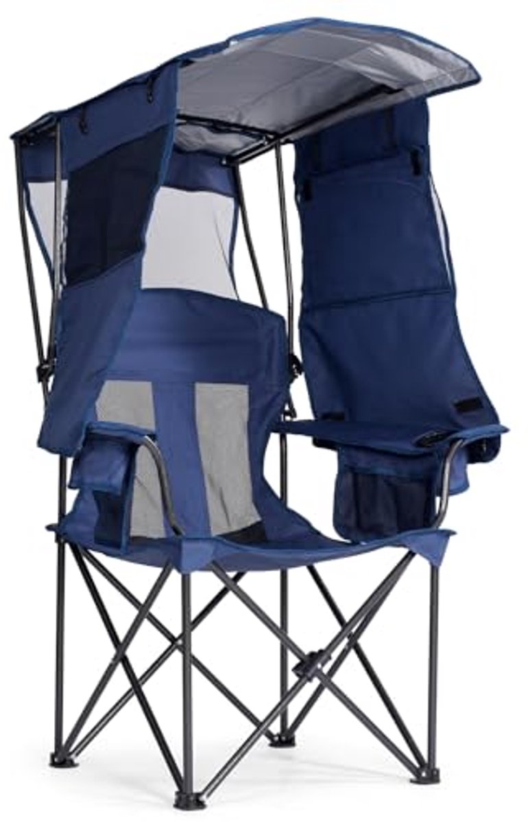 Draagbare Campingstoel met Zonnescherm en Bekerhouder
