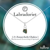Bixorp Ruwe Labradoriet Ketting - S925 Zilver + Edelsteen Hanger - Onbewerkte Steen - Spirituele Chakra Ketting met Cadeau Kaartje - 45cm + 5cm verstelbaar