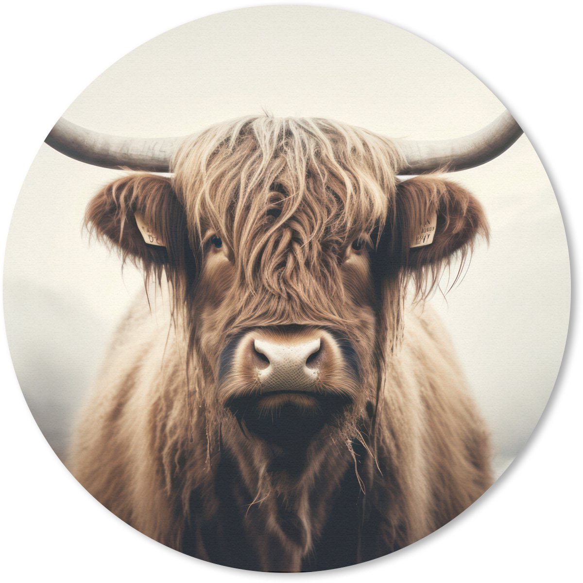 Muismat rond 50x50 cm - Mousepad Schotse hooglander - Hoorns - Landschap - Ronde muismatten