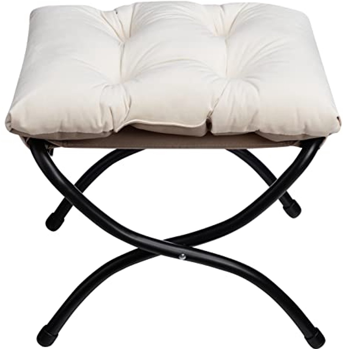 Opvouwbare Voetenbank Met Metalen Poten - Fluwelen Ottomaanse Steun, Beige - 47cm x 36cm x 36cm