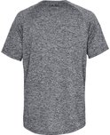 Donkergrijs gemêleerd Under Armour sportshirt met korte mouwen, achterkant zichtbaar.