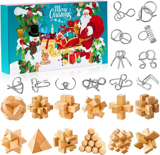 Calendrier De L'Avent 2025 - 24 Puzzles En Métal Et Bois - Casse-tête Compte à Rebours Noël Pour Adultes Et Enfants