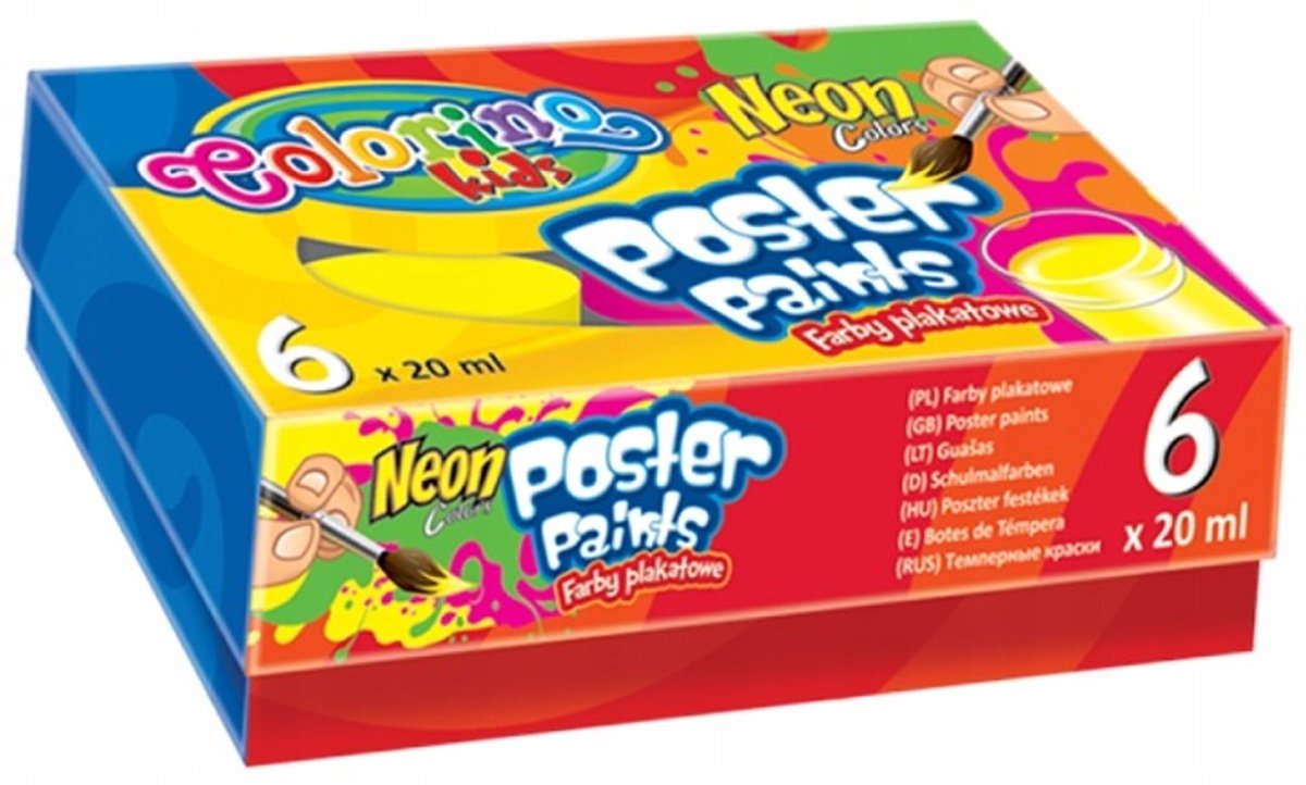 Colorino Plakkaatverf Set - 6 Levendige Neonkleuren