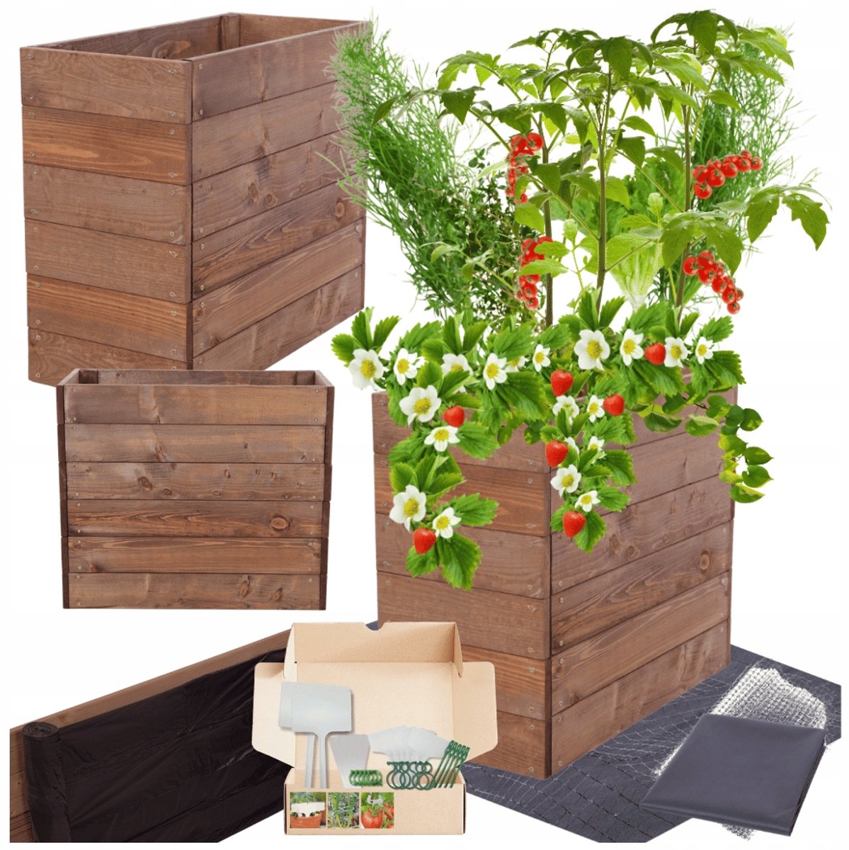 Houten moestuinbak 54x63x30 cm - Verhoogd bed met gratis tuinset