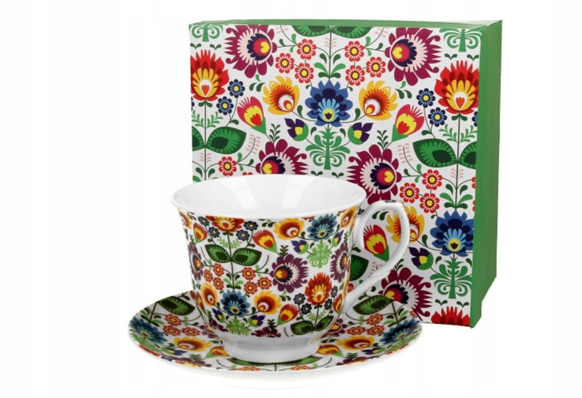 Porseleinen Koffiekop met Schotel - Laowicz Bloemendesign - 250ml