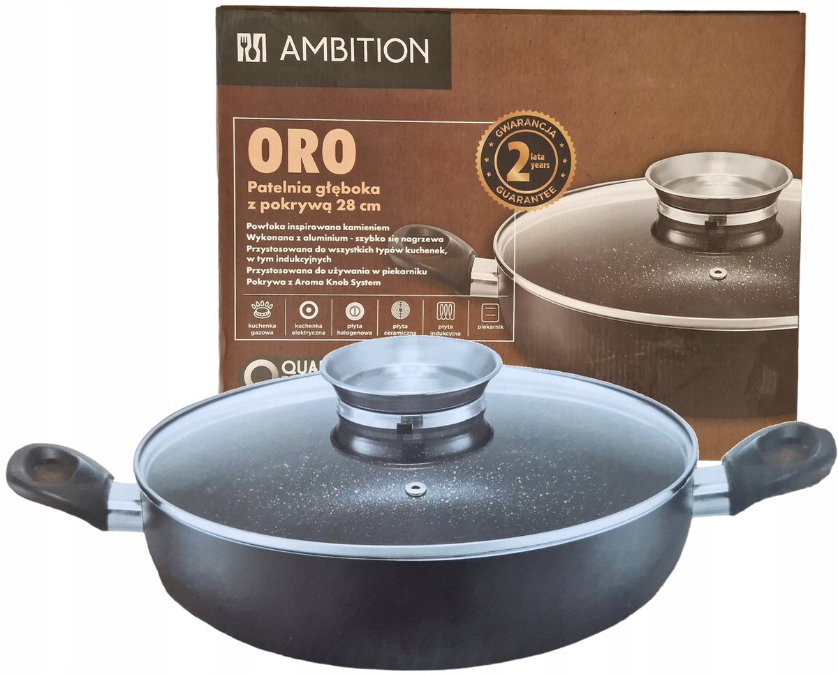 Ambition Oro Diepe Koekenpan met Aroma Deksel - 28cm, 4L, Inductie