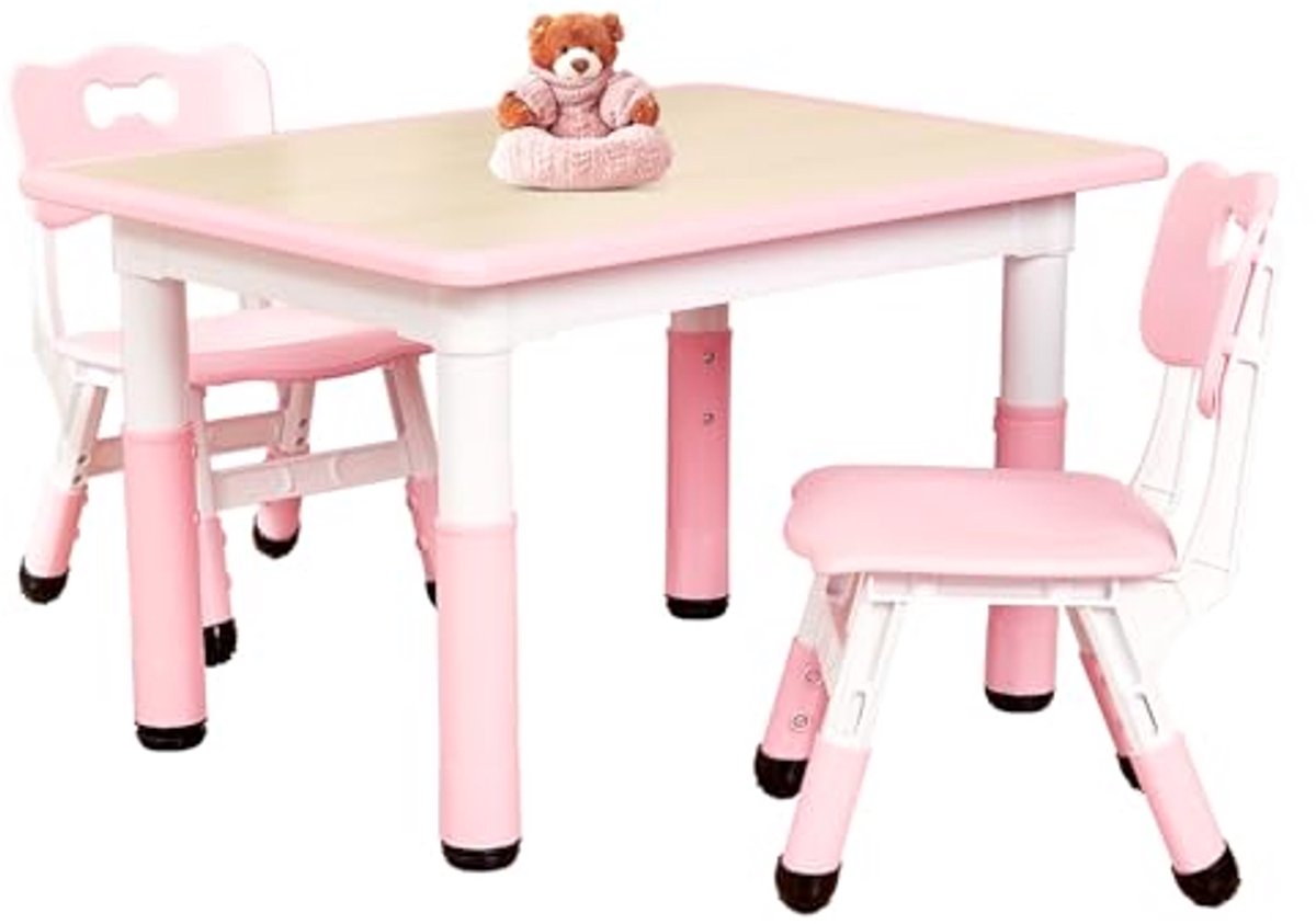 Verstelbare Kindertafel met 2 Stoelen - Peuter en Schoolmeubilair voor Kinderen van 3-8 Jaar