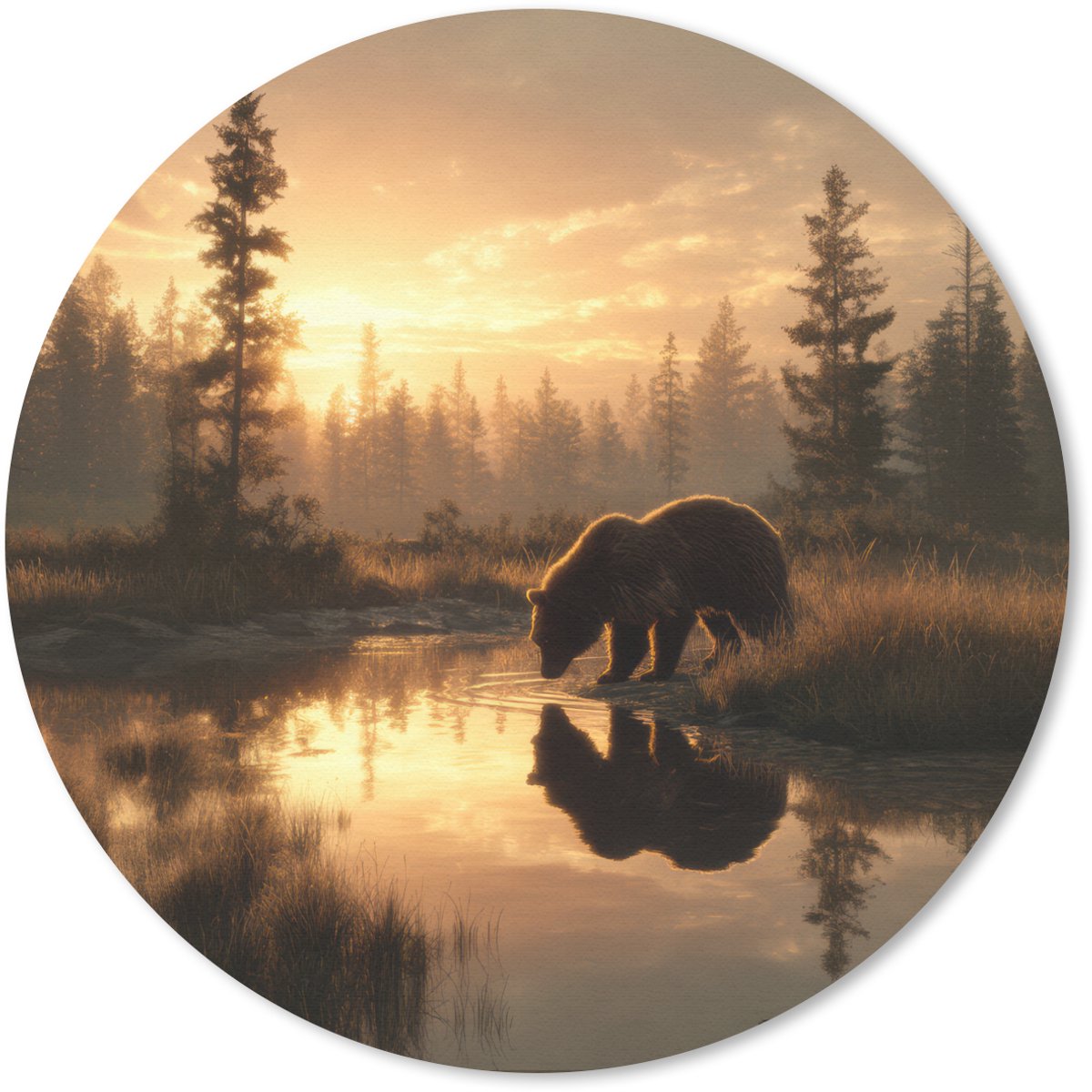 Muismat rond 30x30 cm - Mousepad Beer - water - Bos - Ochtendlicht - Ronde muismatten