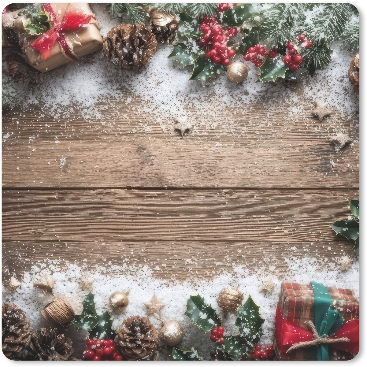 Muismat 30x30 cm - Mousepad Kerstdecoratie - Geschenken - Hout - Veelkleurig - Muismatten