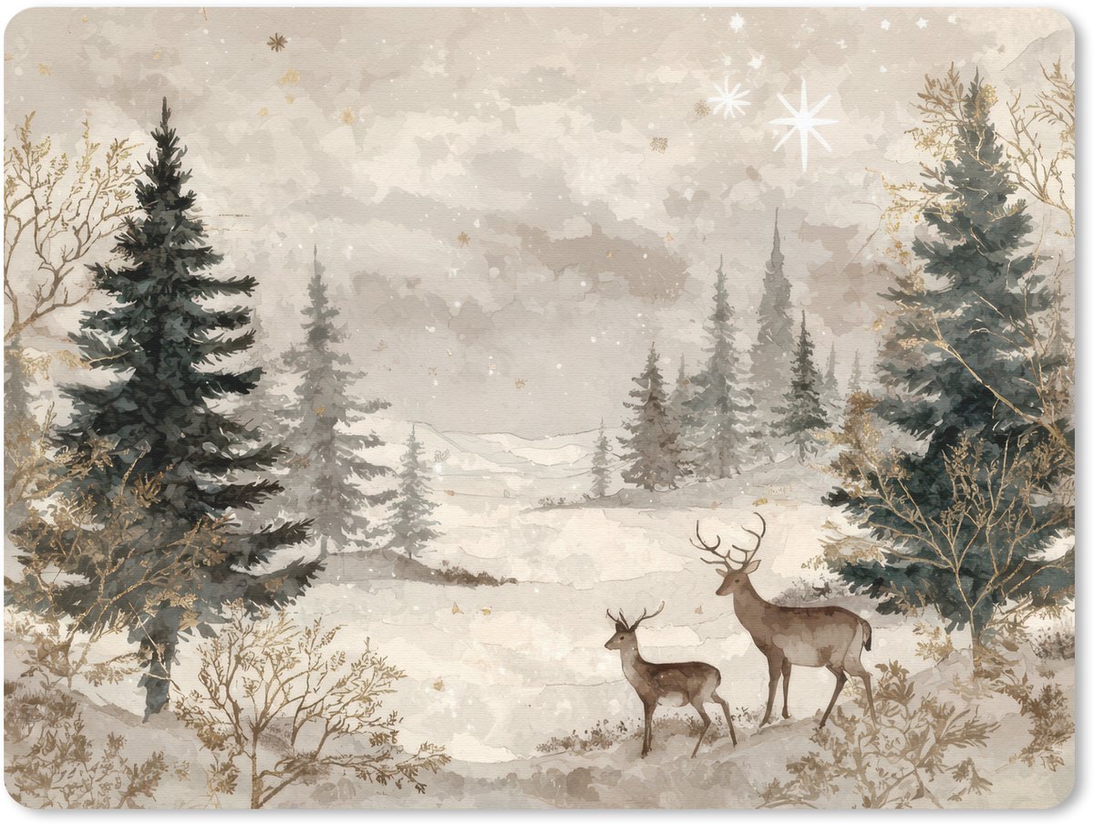 Muismat 23x19 cm - Mousepad Bos - Herten - Winter - Sneeuw - Muismatten