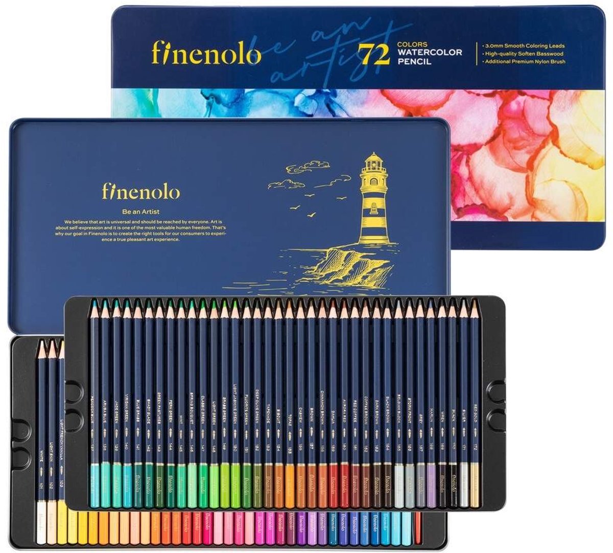 DELI FINENOLO Aquarelkrijtjes 72 Kleuren - Metalen Verpakking