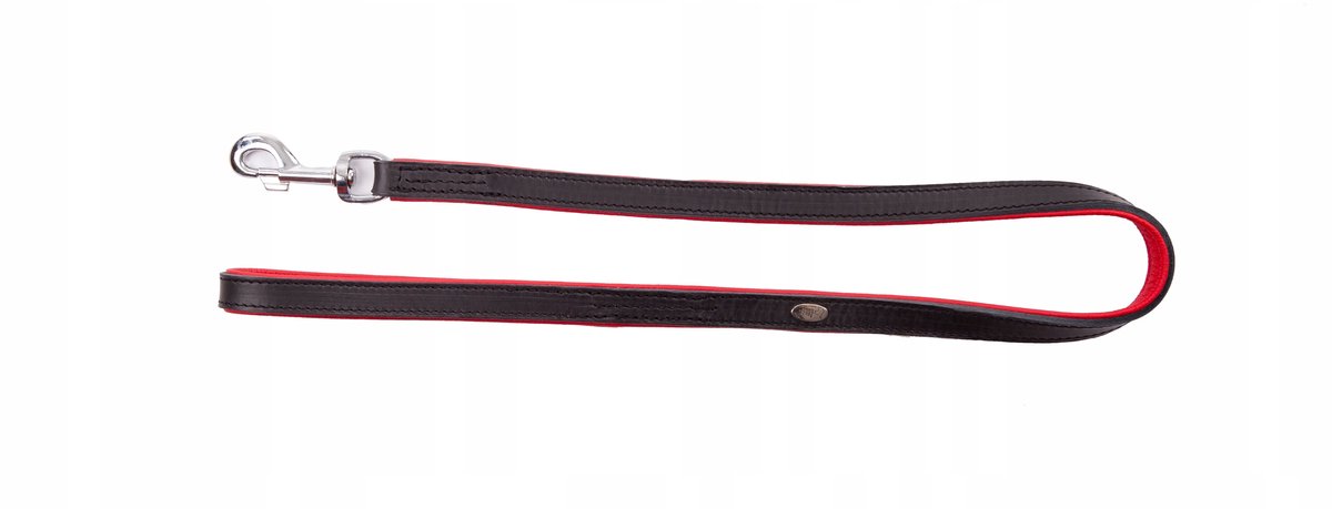 Dingo Exclusive Leren Hondensnoer - Zwart/Rood, 1.3x110cm