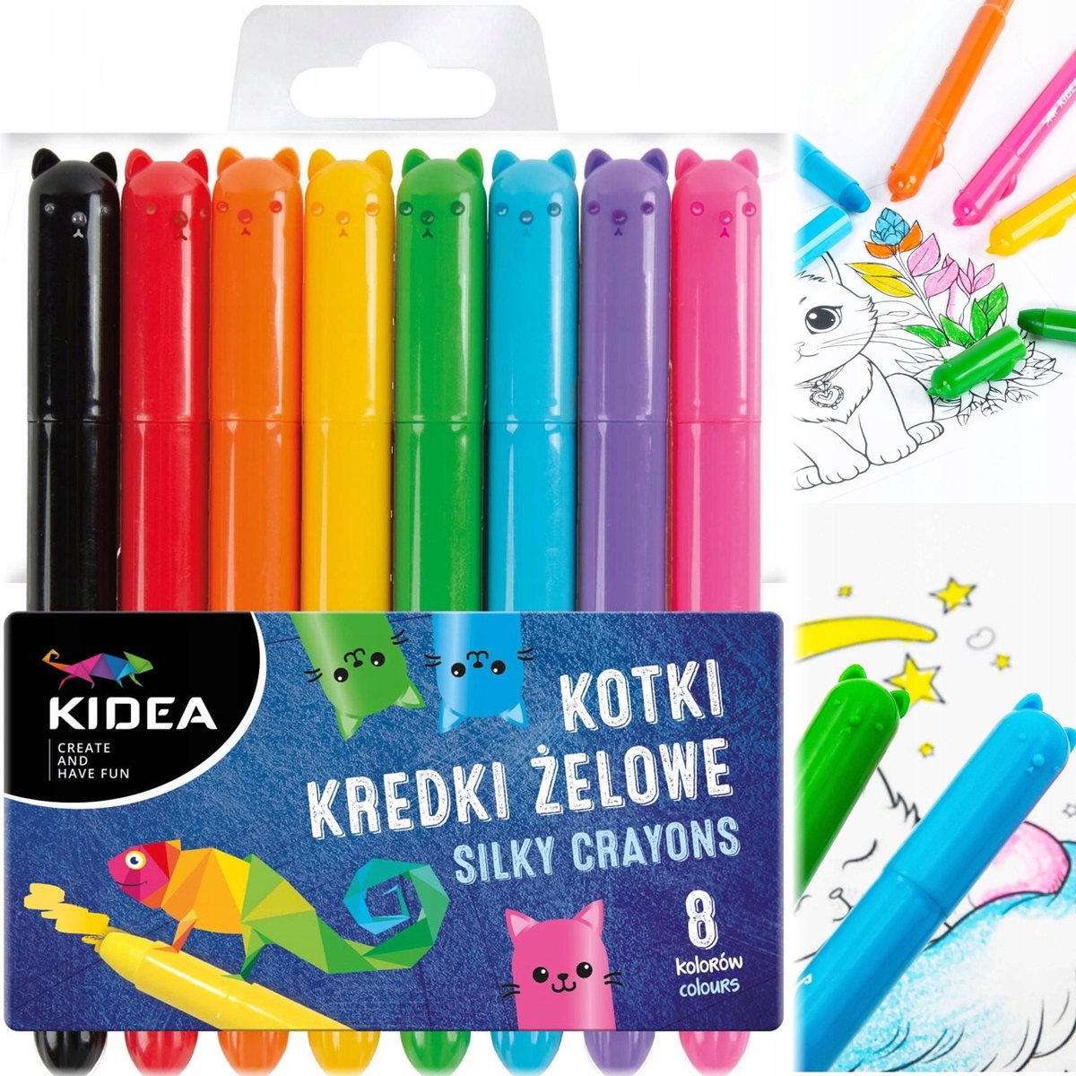 Kidea Gelpotloden Katjes - 8 Kleuren: Krijt, Pastel & Aquarel Effect