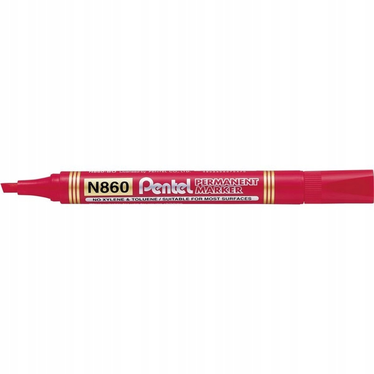 Pentel N860 permanente marker, rode platte punt, 6 stuks
