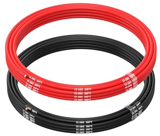 16 AWG Silicoon Elektrisch Draad - Geëmailleerde Koperen Kabel - 2 Ver afzonderlijke Draden Rood en Zwart 5m voor RC, Drones, 3D Printers, Accu's, Luidspreker Draden, LED Strips