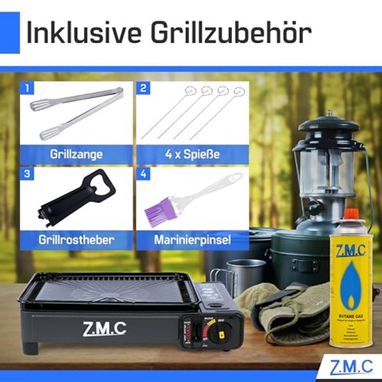 Draagbaar Campingkooktoestel en Gasgrill 2-in-1 met Grillaccessoires en Koffer + 24 Gaspatronen - Ideaal voor Balkon en Kampeeruitjes van Draagbaar — afbeelding 2