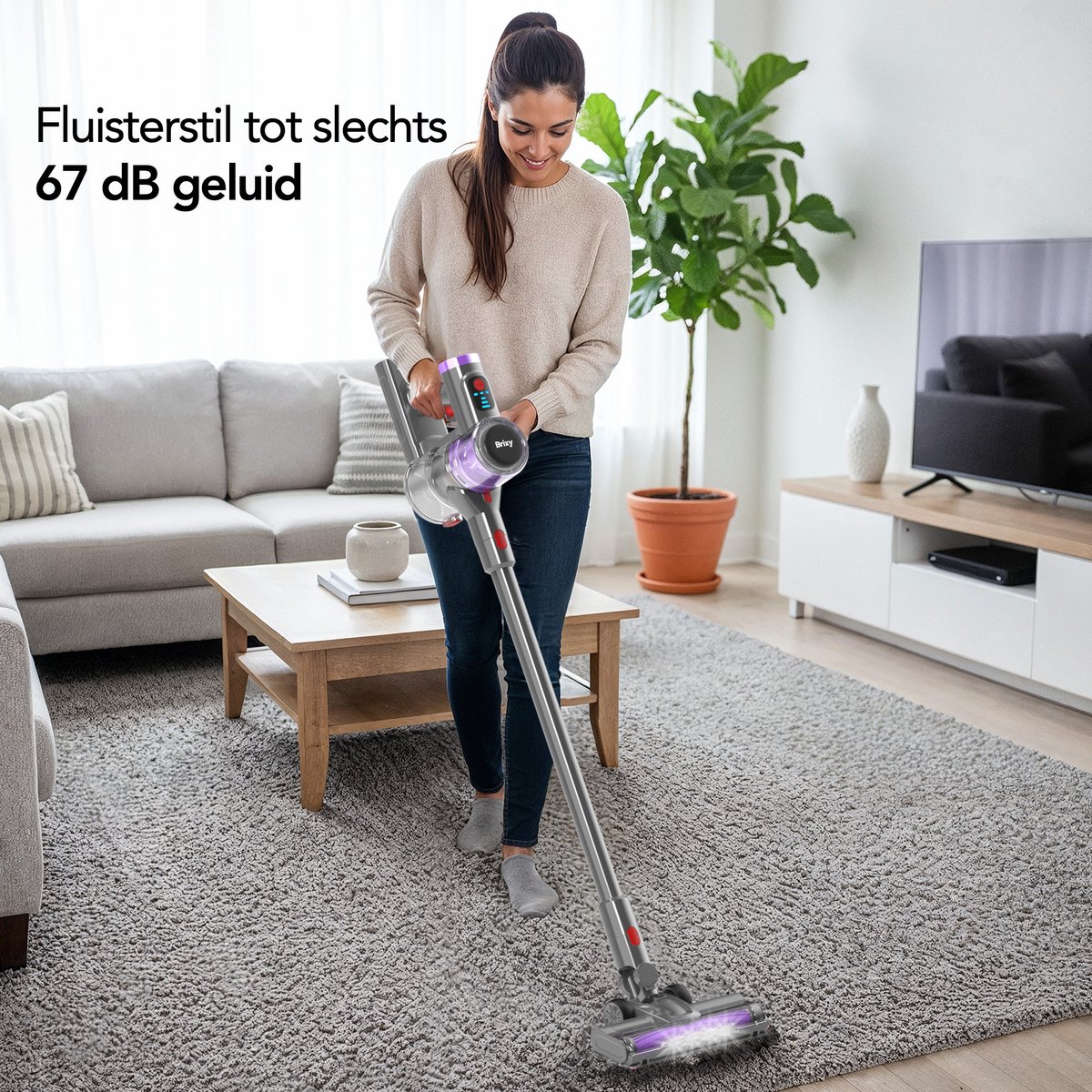 Brixy Steelstofzuiger Draadloos - 30 kPa Zuigkracht - 50 Min Gebruiktijd - Meerdere Filters - Kruimeldief - Draadloze Stofzuiger - Vacuum Cleaner - Grijs/Paars – foto 8
