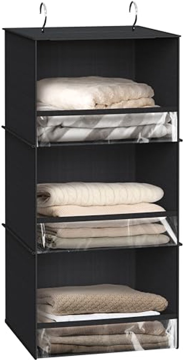 3 planken opknoping kast organizer met front stop, zwart