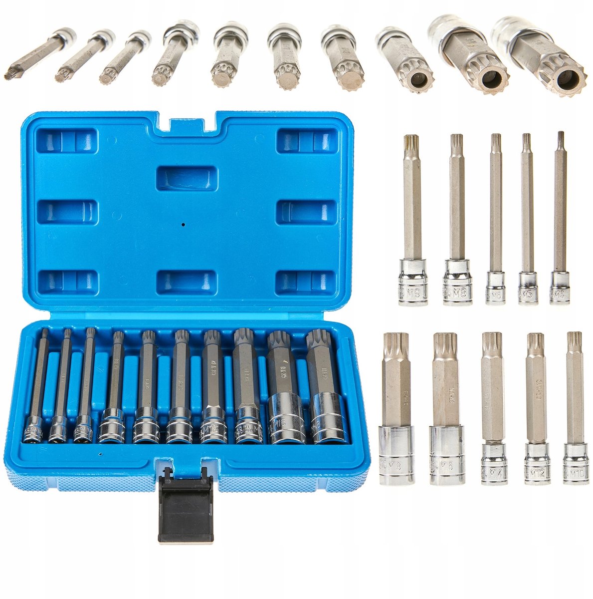 Spline Dopstukken Set M4-M18 XZN 1/4" 3/8" 1/2" 10 Delig Lang