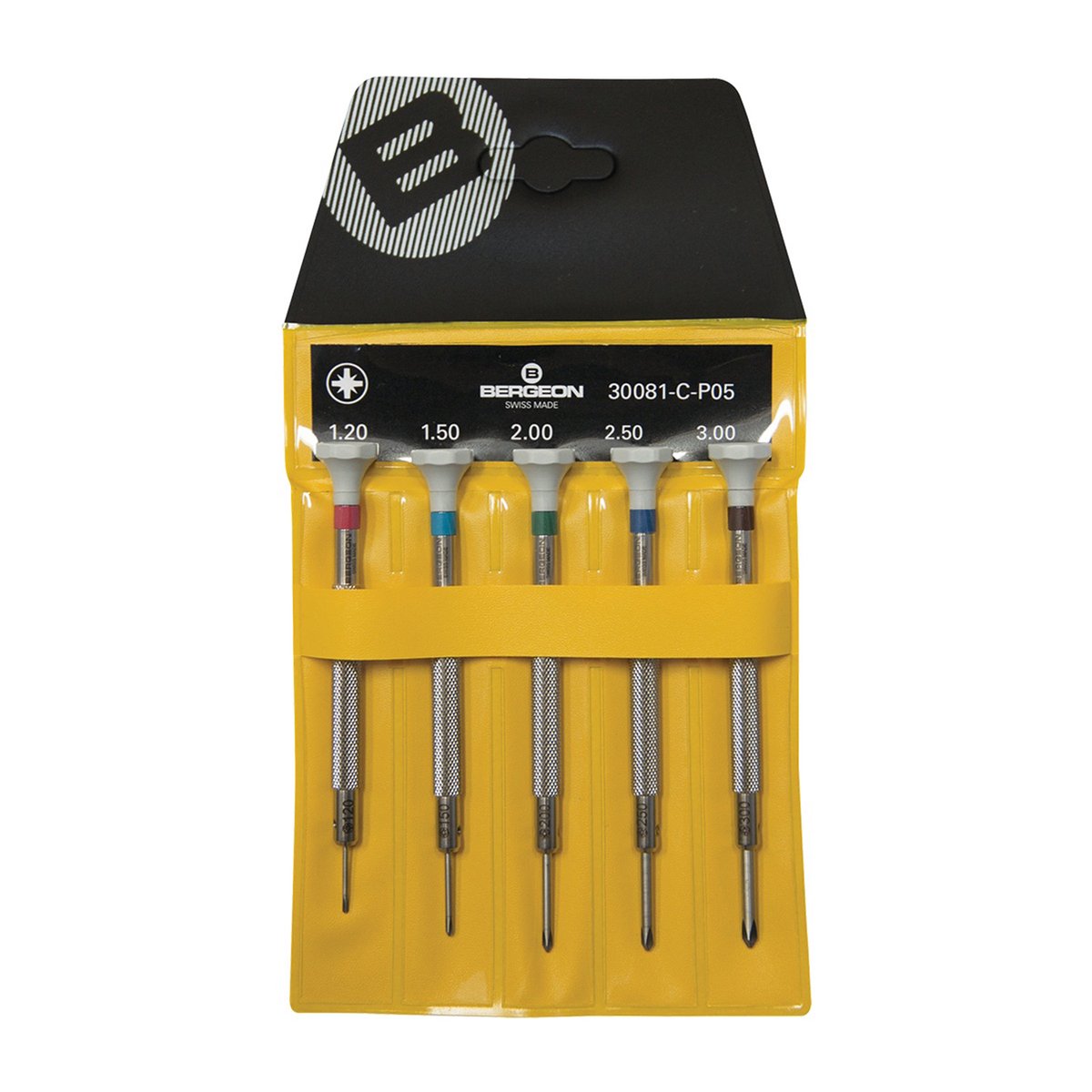 BERGEON schroevendraaierset - 5-delig - roestvrij staal - ergonomisch - SWISS MADE