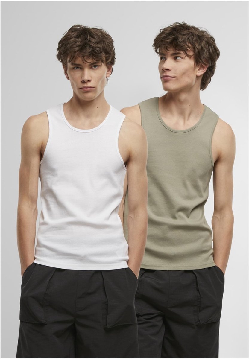 Urban Classics Geribde hemden Set van 2 Heren Tanktop – S Olijf