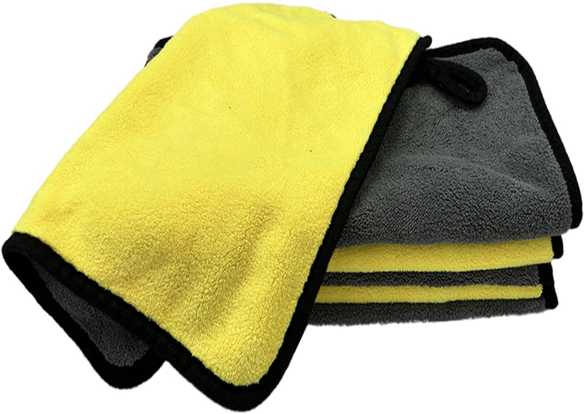 Auto droogdoek – Microvezel poetsdoek – Sneldrogend - Sterk absorberend - Zacht voor de lak - 30x40 cm - Grijs/geel – Jonyx