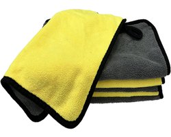 Auto droogdoek – Microvezel poetsdoek – Sneldrogend - Sterk absorberend - Zacht voor de lak - 30x40 cm - Grijs/geel – Jonyx