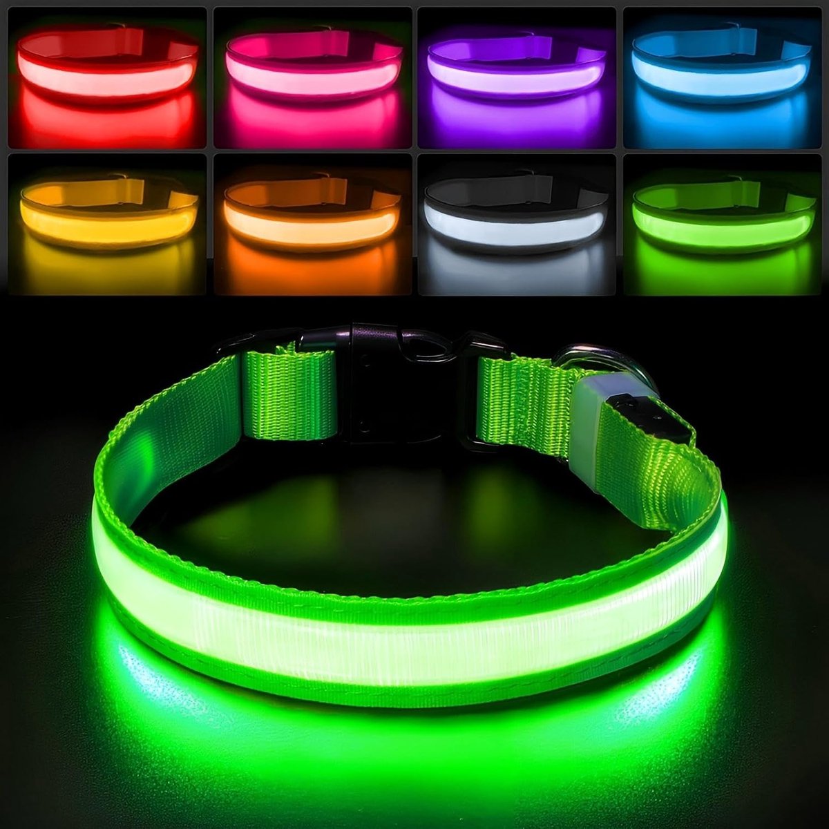 Verlichte Hondenband - Oplaadbare LED - Instelbaar - Voor Middelgrote/Grote Honden - Veiligheidsband - Groen - 45-50 cm - 1 Stuk