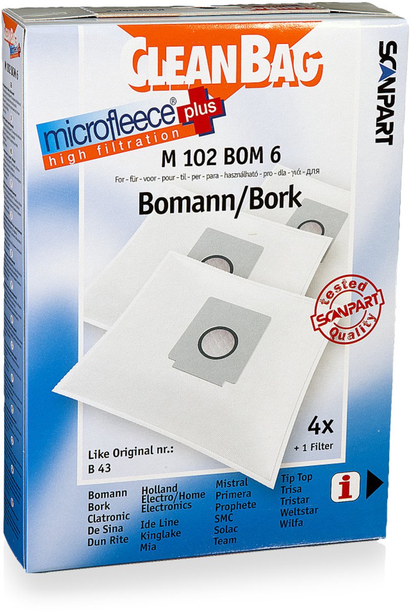 CleanBag stofzuigerzakken 4 stuks - Geschikt voor Bestron DVC1200S - Bomann CB917 - Bork - Dirt Devil Energy - B43 D00012 - Inclusief 1 filter - Alternatief