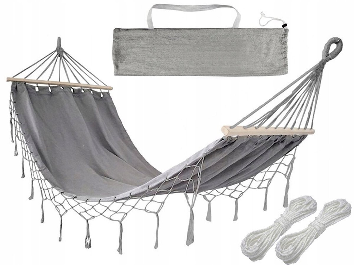 Grijze XL Hangmat met Hoes - Comfortabel en Duurzaam voor Tuin & Terras