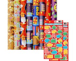 Product afbeelding van Sinterklaaspapier Pakpapier inpakpapier - 3 meter x 70 cm - 10 rollen - Incl. 40 Sint Naamstickers