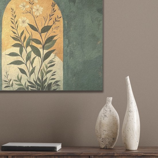 Akoestisch wandpaneel 40x30 cm - Vilt schilderij Plant - Bloemen - Wit - Akoestische panelen - Geluidsdempende wanddecoratie - Geluidsisolatie woonkamer - Muurdecoratie geluidspanelen