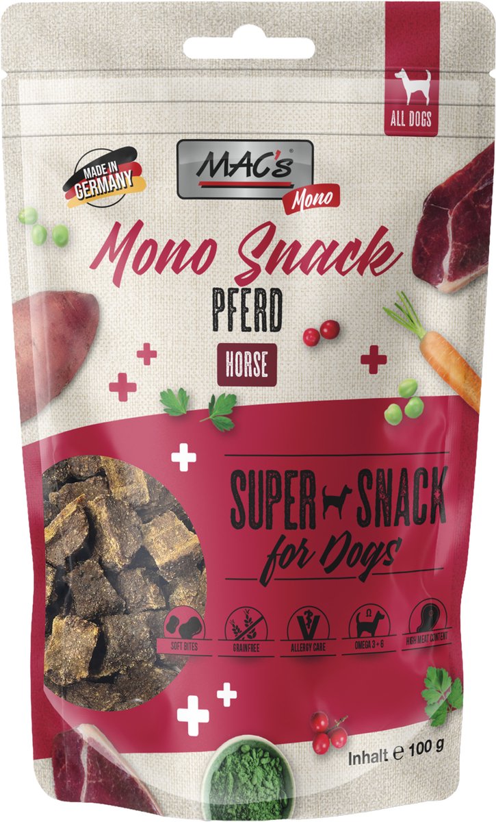 MAC's hondensnacks Mono proteïne - Paardenvlees - 3 x 100 g ook geschikt voor gevoelige of kieskeurige honden