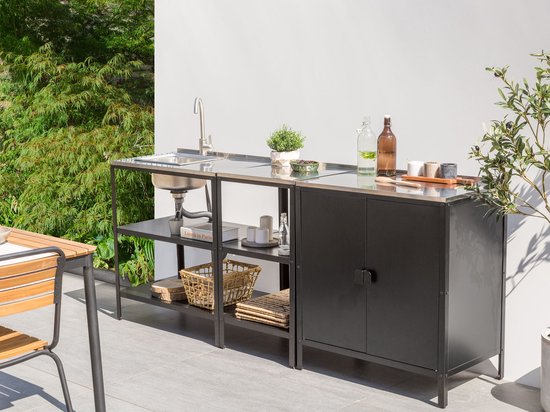 VILAMA - Tuin kookeiland met spoelbak - Zwart - 3-delig - RVS — afbeelding 3