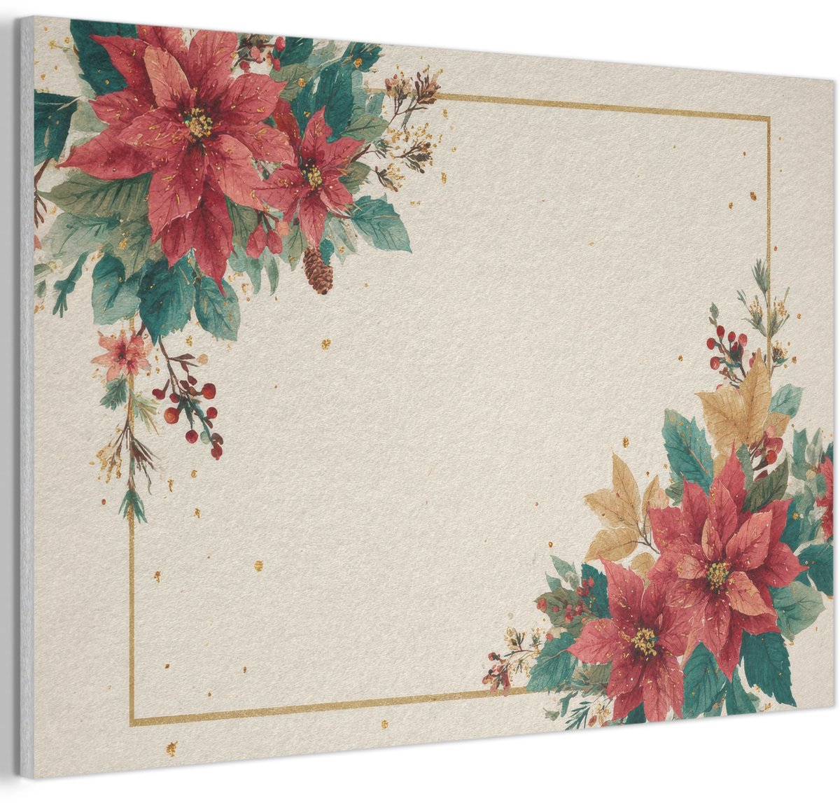 Akoestisch wandpaneel 90x60 cm - Vilt schilderij Kerst - Poinsettia - Omlijsting - Kleurrijk - Akoestische panelen - Geluidsdempende wanddecoratie - Geluidsisolatie woonkamer - Muurdecoratie geluidspanelen